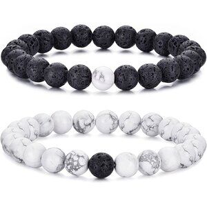 ⚡Rankeef Men 2 White Black Tiger Eye 8MM Natural Stone Crystal Beaded Bracelet